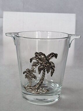 GORGEOUS Arthur Court Aluminum Glass Ice Bucket with Palm Tree Design